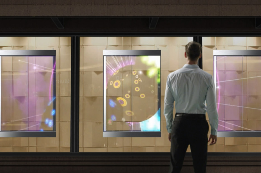 Clear View transparent LED on glass building facade