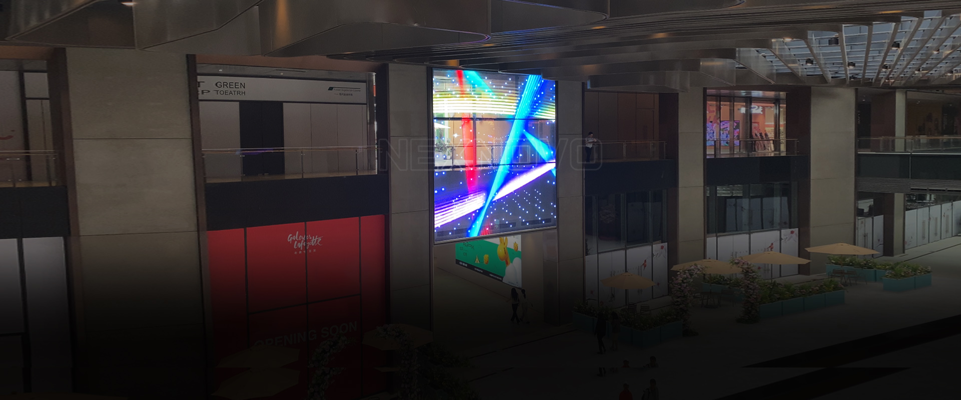 Transparent LED display in a shopping center atrium