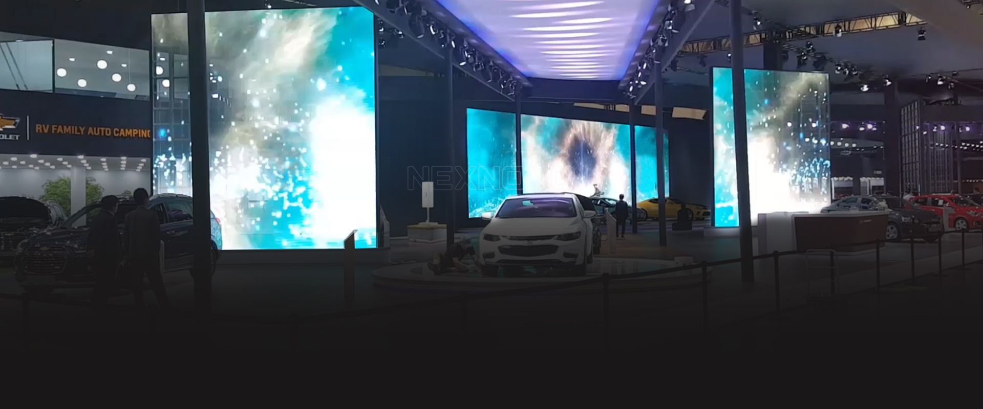 Transparent LED display in an exhibition showroom