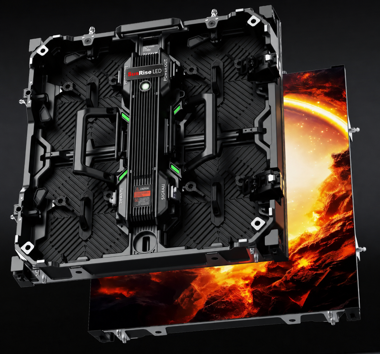RN II 500 × 500 mm cabinet with magnetic LED module and dynamic content