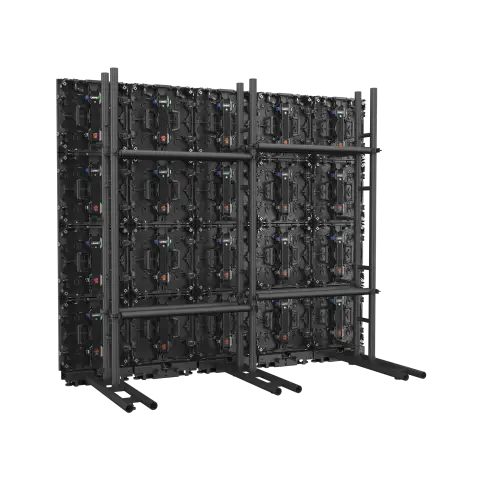 RN II modular cabinets stacked into a freestanding LED wall installation