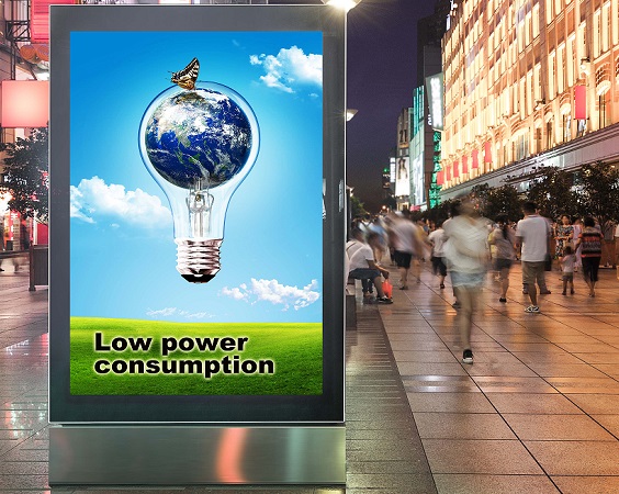 Versa Poster Outdoor with earth lightbulb low power consumption creative on city street